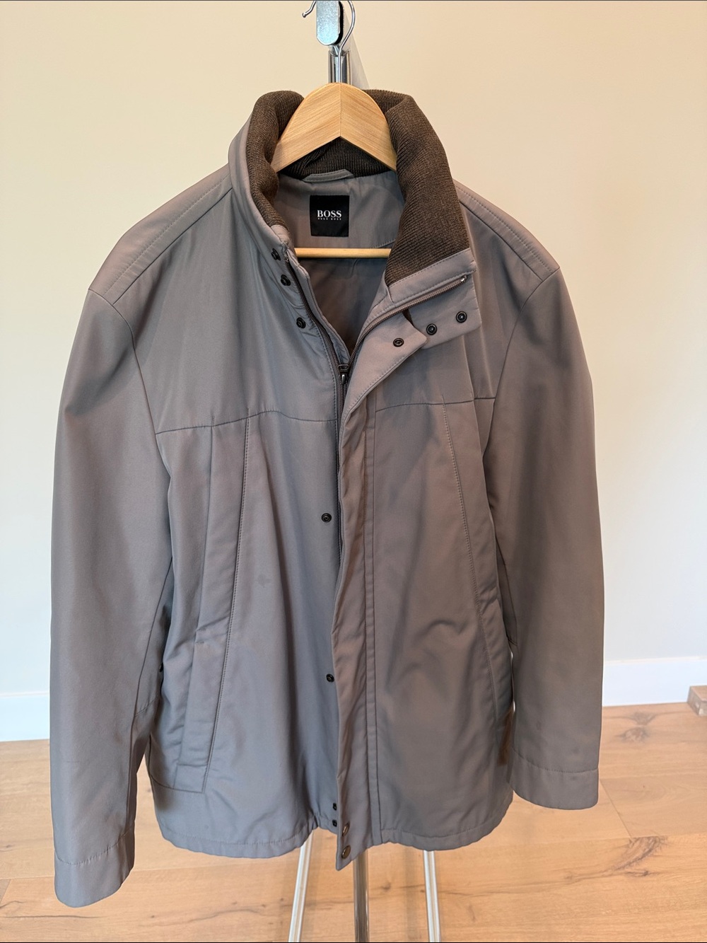 BOSS Men's Taupe-Gray Lightweight Zip & Snap Jacket